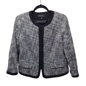 Talbots Tweed Blazer Front Hook and Eye Close Long Sleeve Black White, Size 10
